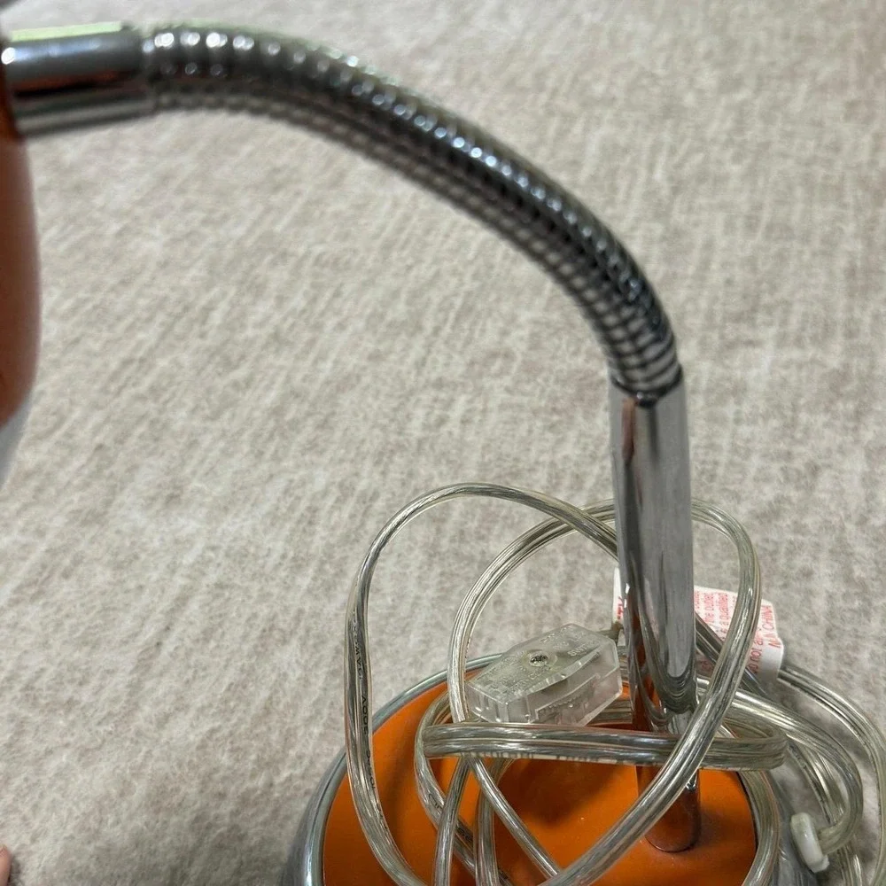 Vintage Orange Gooseneck Desk Lamp Retro Chrome Accent Adjustable Task Light